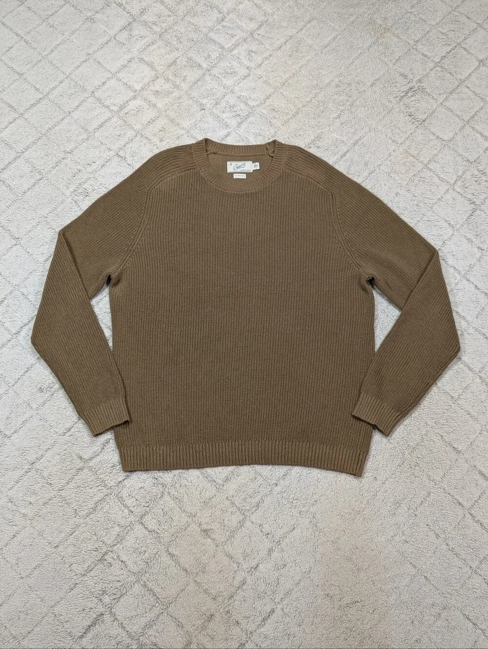 Grayers Sweater Mens XL Brown Green Shaker Stitch Knit Cotton Crewneck Casual